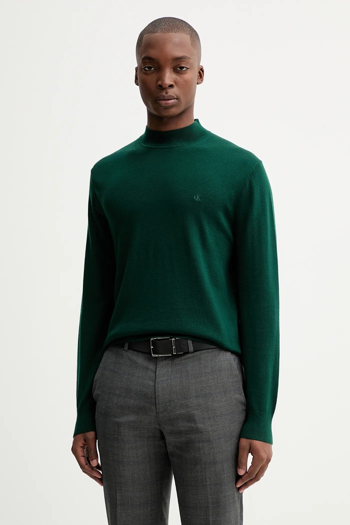 Vlnený sveter Calvin Klein vlna zelená LV04LE309G