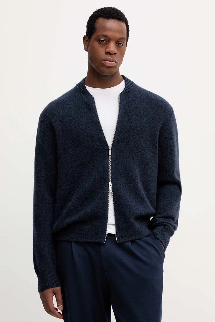 Kardigan s prímesou vlny Calvin Klein hrubá tmavomodrá LV04LD309G