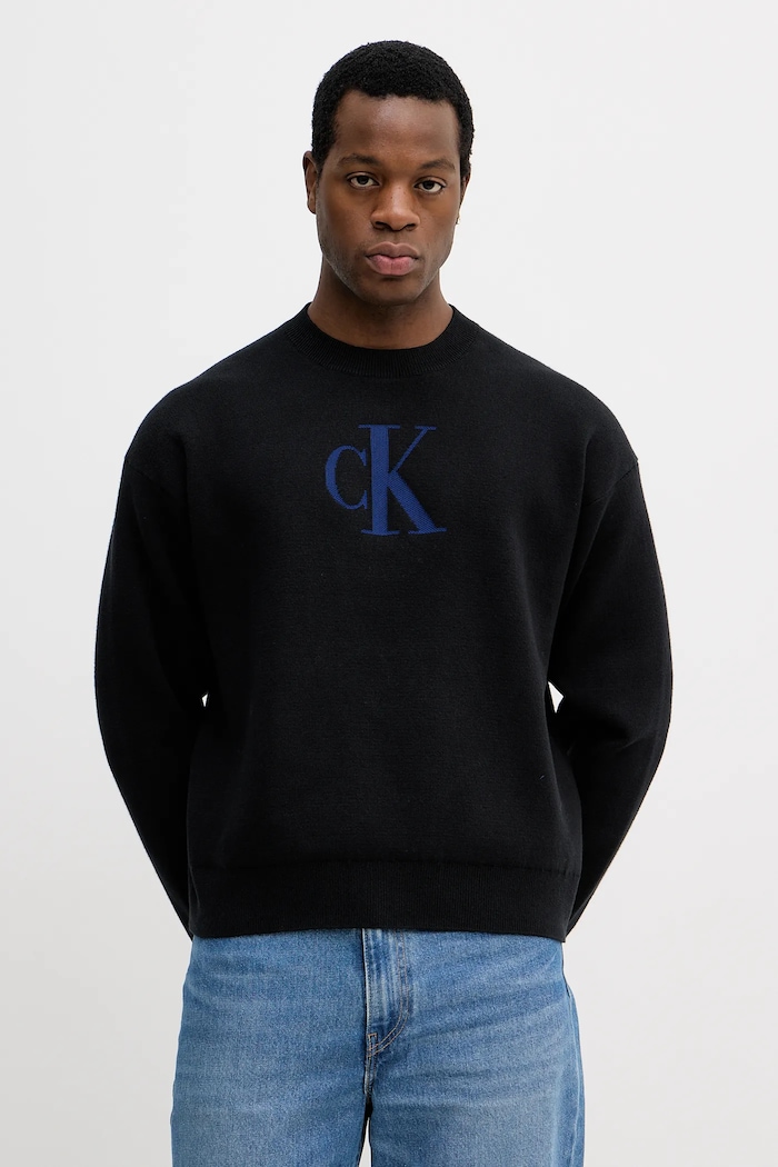 Calvin Klein Jeans sweter z domieszką kaszmiru okrągły czarny LV04RD305G