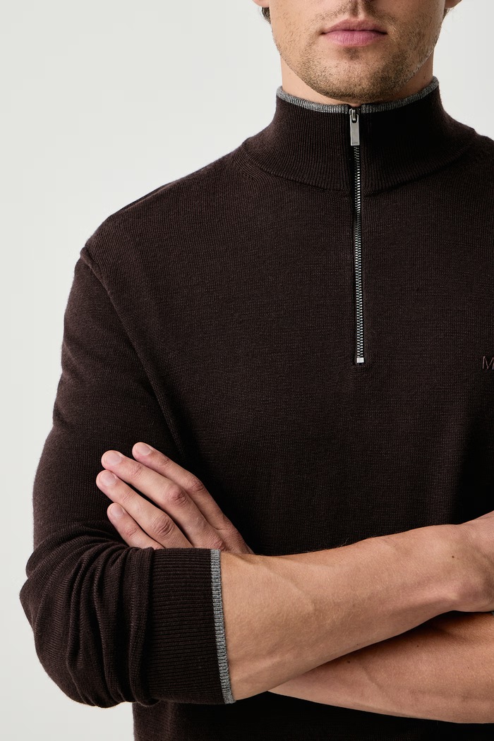 Półgolf męski wełniany Michael Kors CR1601Z7AP brązowy