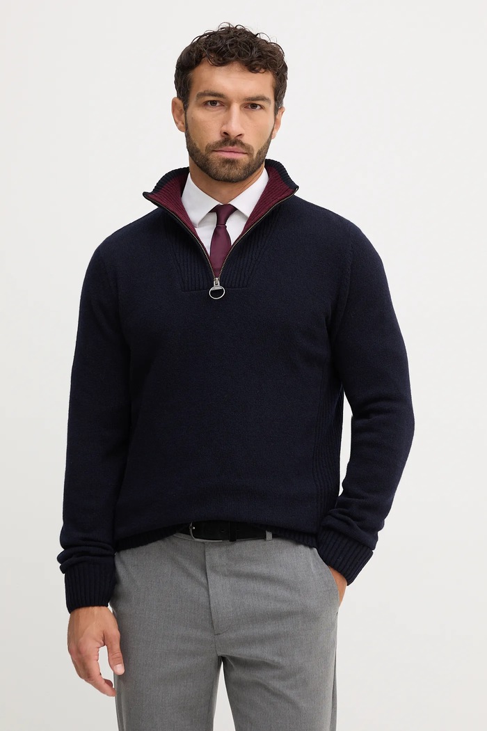 Barbour Sweter męski wełniany NELSON granatowy MKN0863