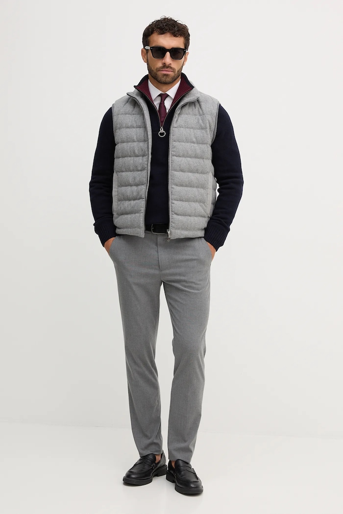 Barbour Sweter męski wełniany NELSON MKN0863 granatowy AW25