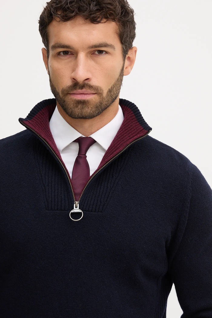 Sweter męski wełniany NELSON Barbour MKN0863 granatowy