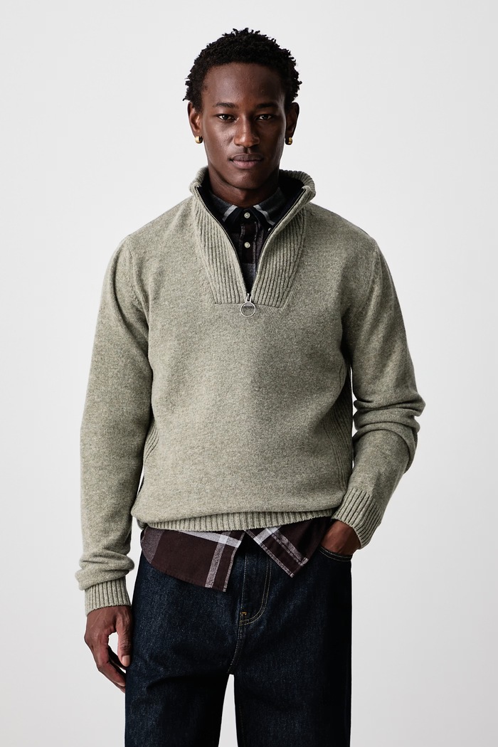 Barbour Sweter męski wełniany NELSON zielony MKN0863