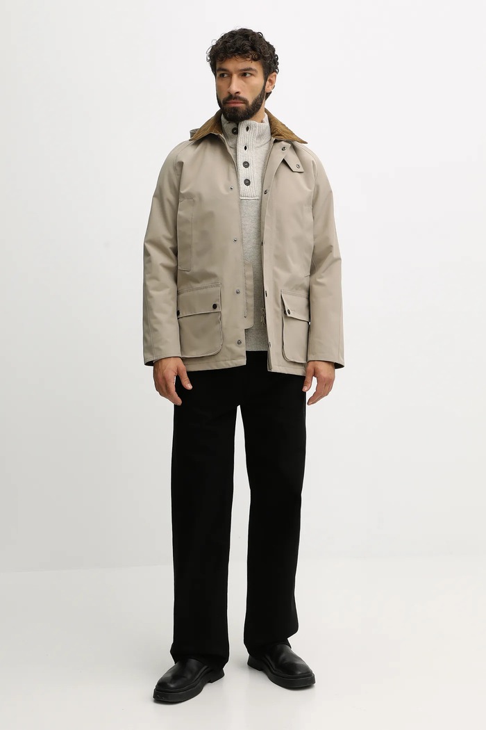 Barbour sweter wełniany MKN0585 beżowy AW25