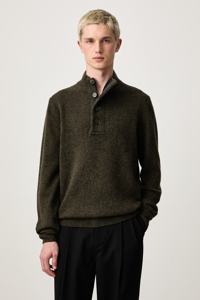 Barbour Półgolf męski wełniany zielony MKN0585