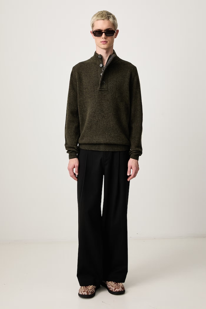 Barbour Półgolf męski wełniany MKN0585 zielony AW25