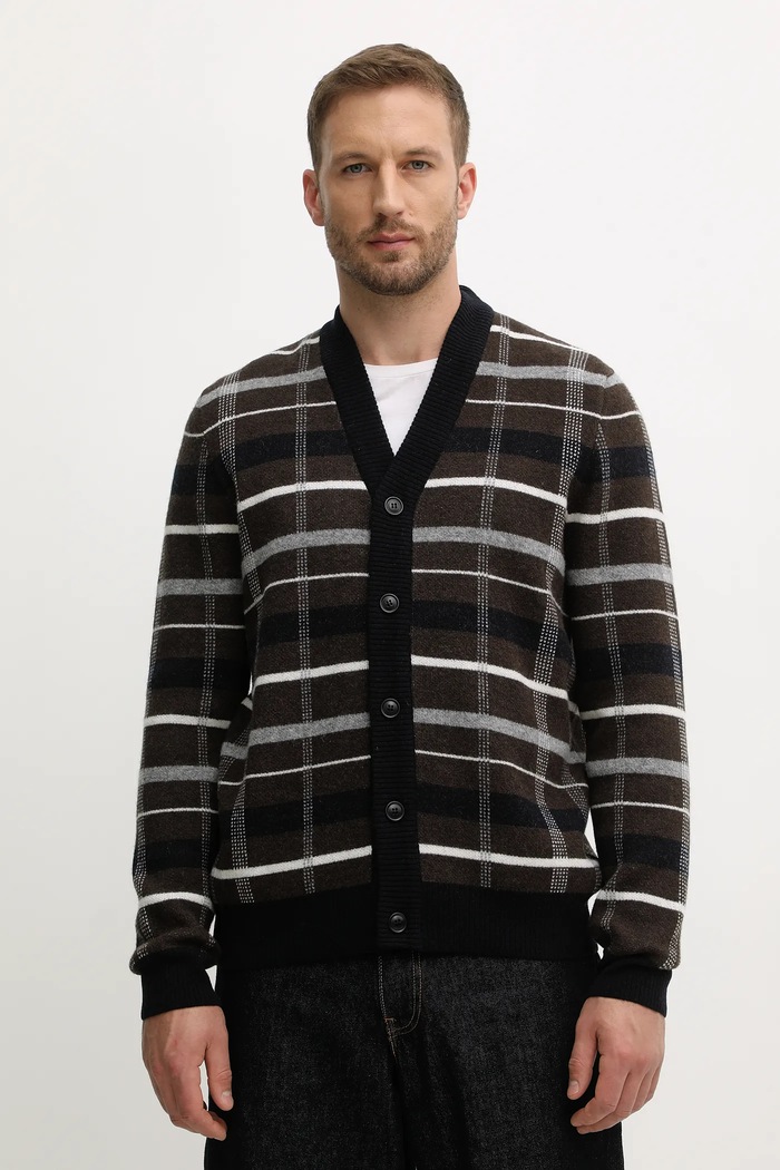Barbour cardigan din lână KANE cu modele maro MKN1668
