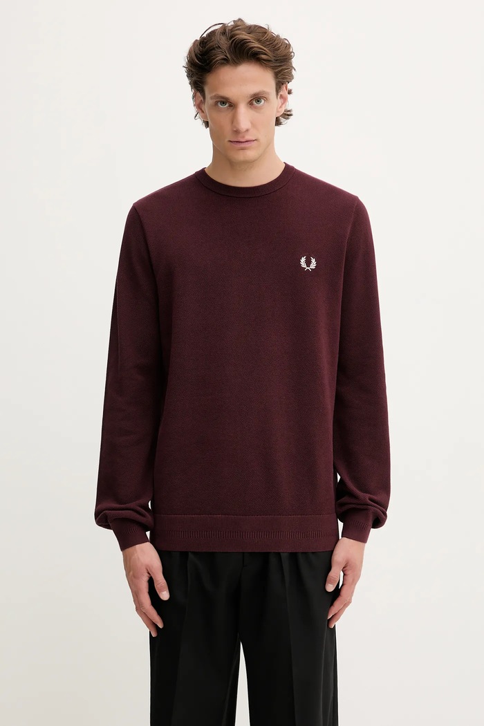 Fred Perry sweter bawełniany gładkie bordowy K1309