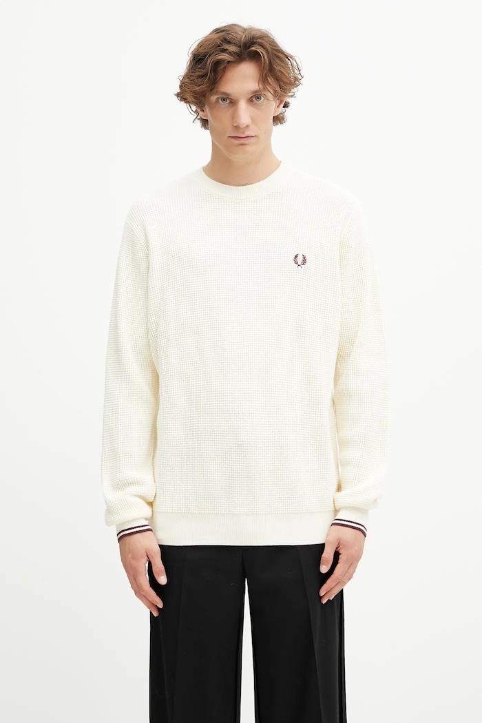 Pamučni pulover Fred Perry bez uzorka bež K6507