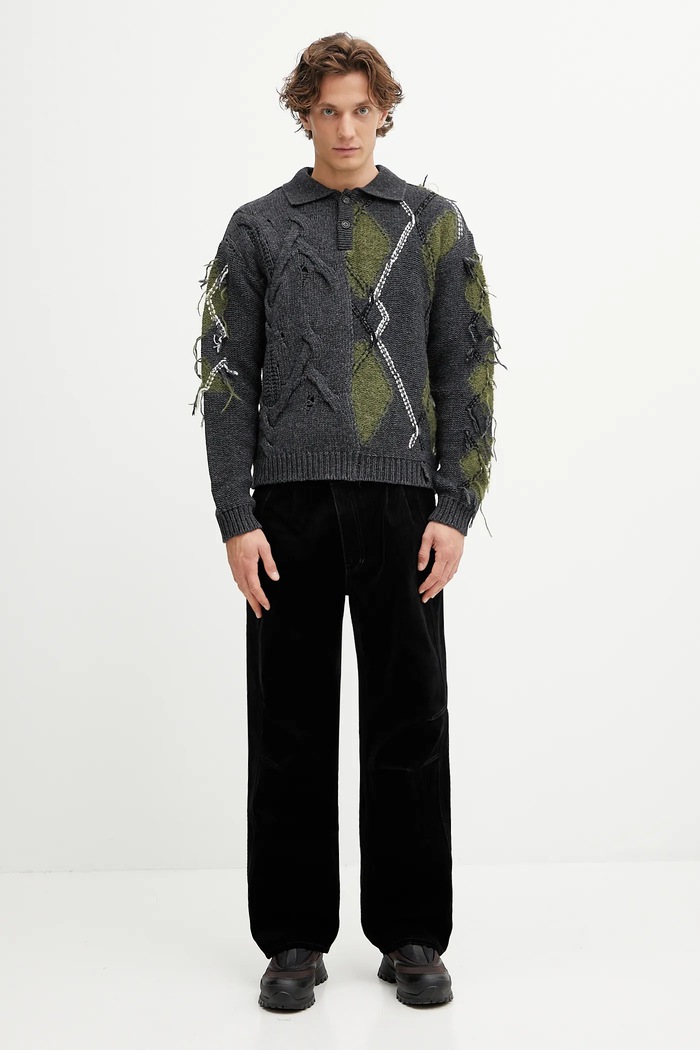 Пуловер с вълна Andersson Bell Argyle Fisherman Polo atb1346m сив