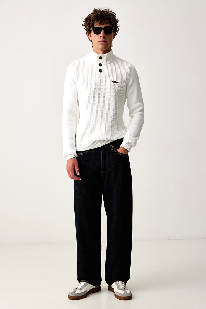 Aeronautica Militare Sweter męski bawełniany MA1572UL00409 biały AW26