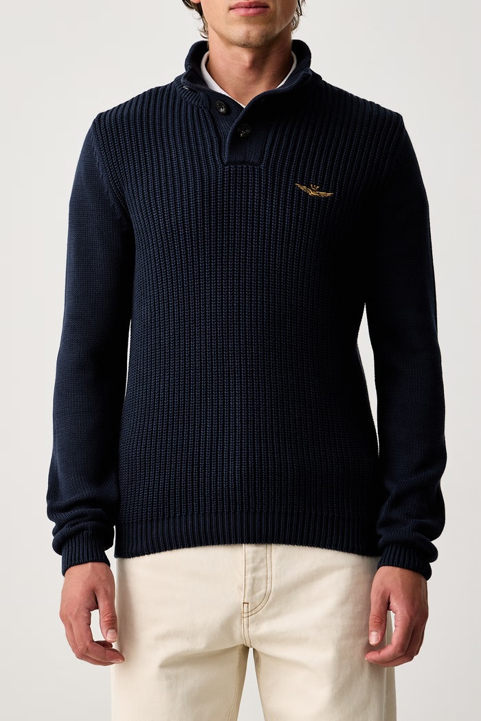 Sweter męski bawełniany Aeronautica Militare MA1572UL00409 granatowy