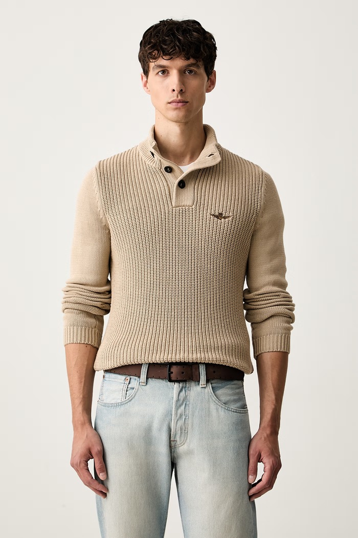 Aeronautica Militare sweter męski bawełniany beżowy MA1572UL00409
