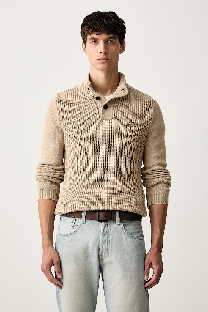 Aeronautica Militare sweter męski bawełniany beżowy MA1572UL00409