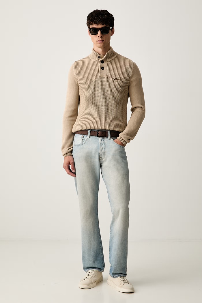 Aeronautica Militare sweter męski bawełniany MA1572UL00409 beżowy AW26