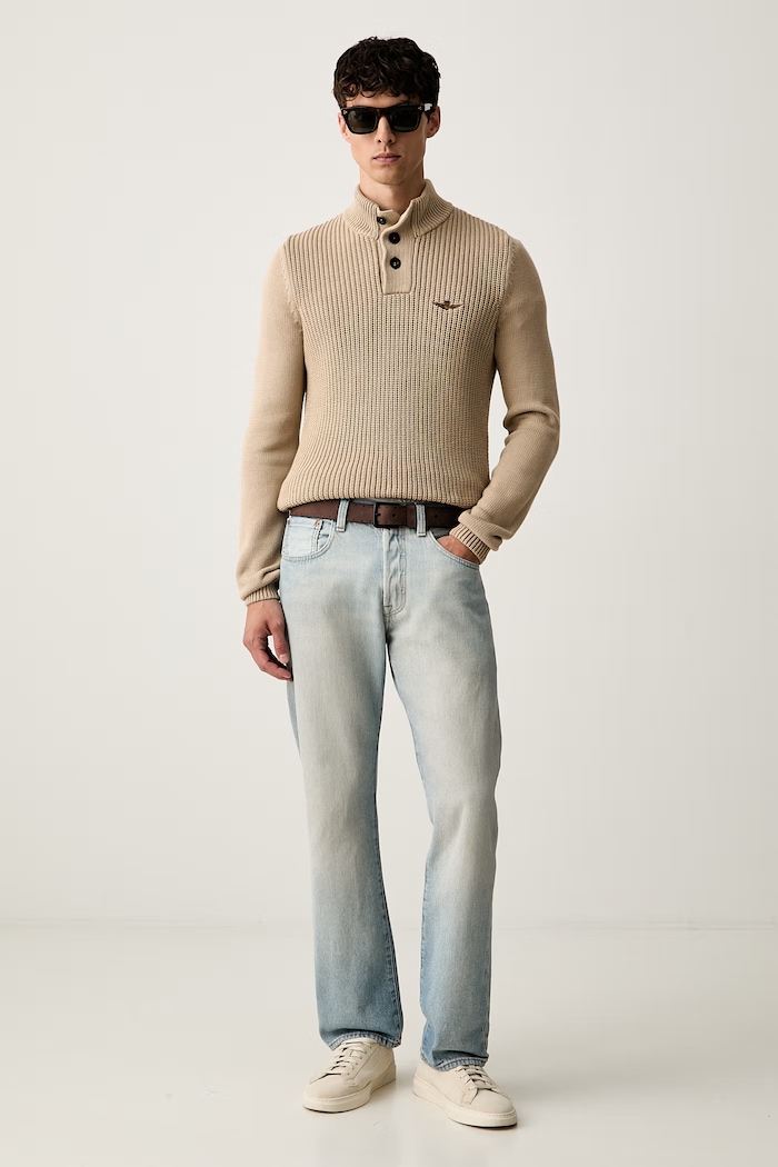 Aeronautica Militare sweter męski bawełniany MA1572UL00409 beżowy AW26