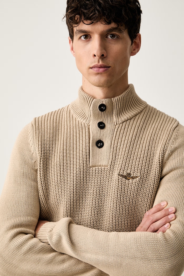Aeronautica Militare sweter męski bawełniany beżowy MA1572UL00409