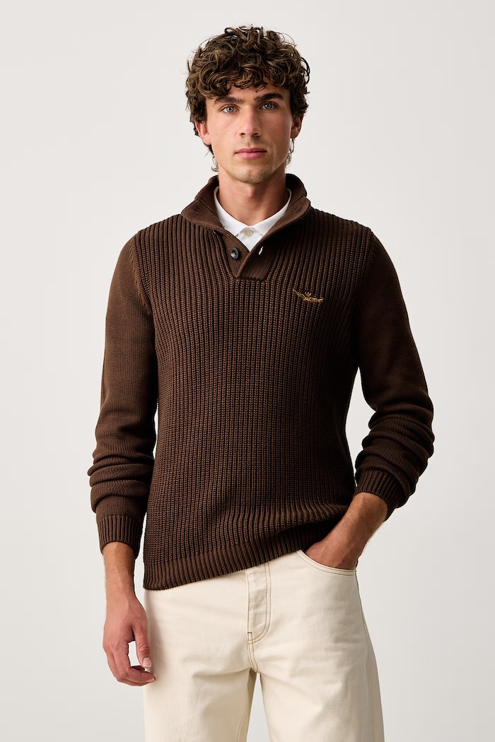 Aeronautica Militare Sweter męski bawełniany brązowy MA1572UL00409