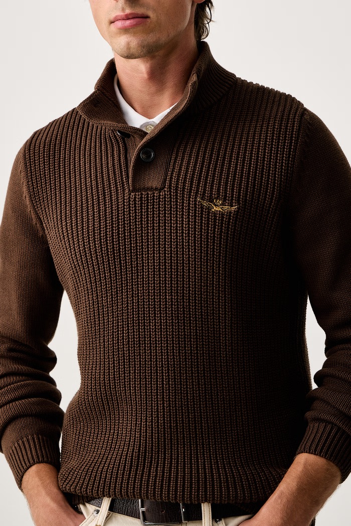 Sweter męski bawełniany Aeronautica Militare MA1572UL00409 brązowy