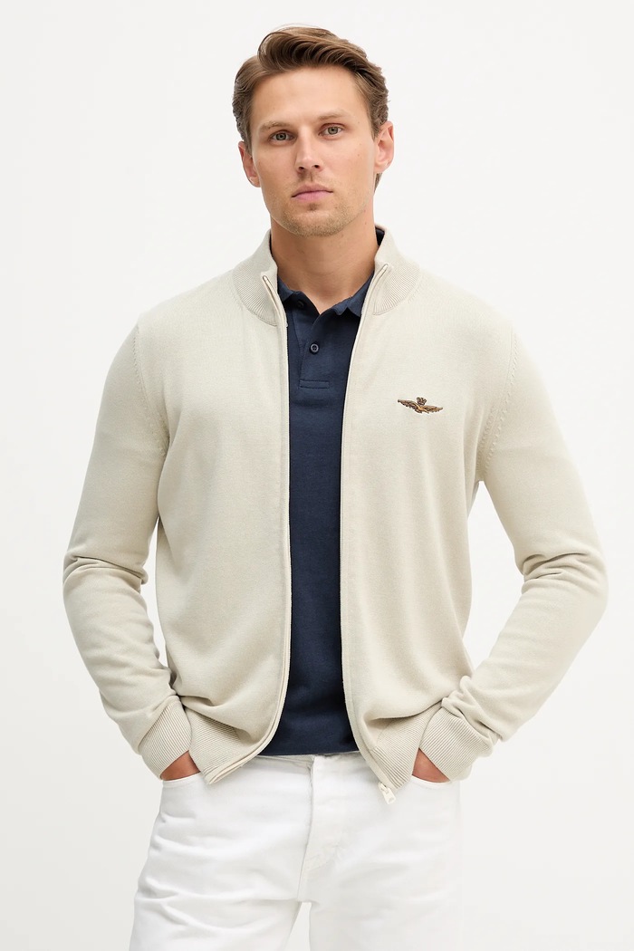 Aeronautica Militare kardigan bawełniany bawełna beżowy MA1580UL00506