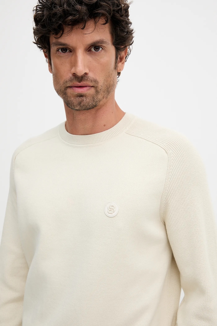 Pulover de bumbac C-Illian BOSS 50543136 bej