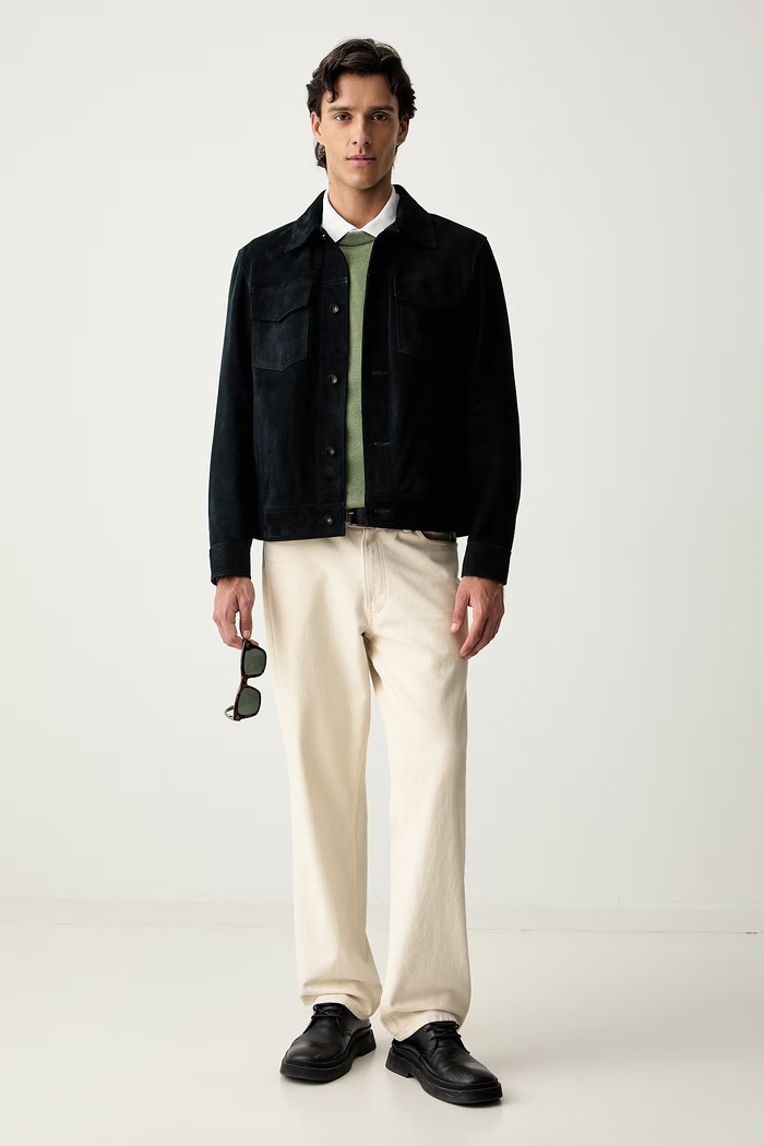 Marc O'Polo sweter męski z dodatkiem wełny 5000009032 zielony AW26