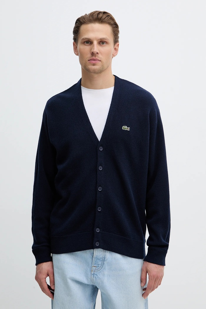 Lacoste cardigan in lana scollo a V blu navy AH0397