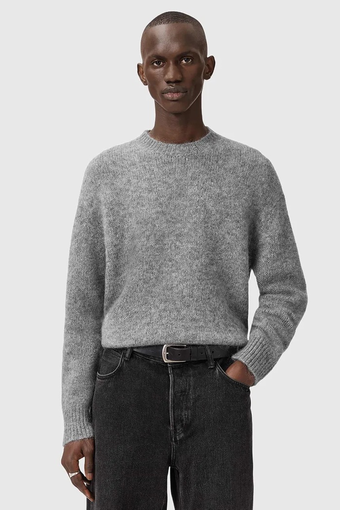 Sveter s prímesou moheru AllSaints COBY melanž sivá M005KD