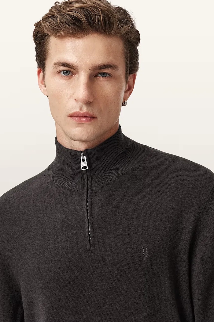 Sveter s prímesou vlny AllSaints KILBURN M068KD hnedá NC25