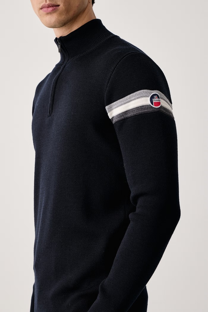 Sweter męski z wełną Wengen IV Fusalp A2126 granatowy