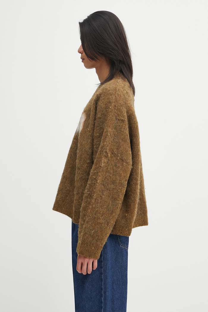 Pulover s dodatkom vune Martine Rose Brushed Mohair V-Neck 948YA0700 smeđa AW25