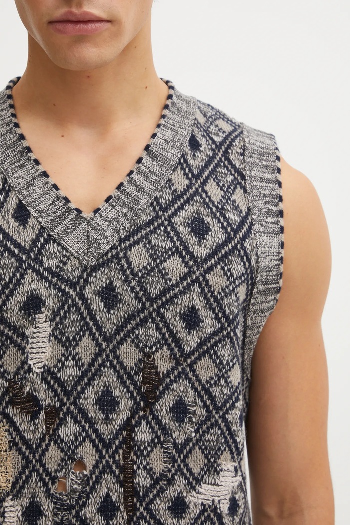 Vuneni prsluk Wales Bonner Sibling Knit Vest siva UA25KN46.WO12.951