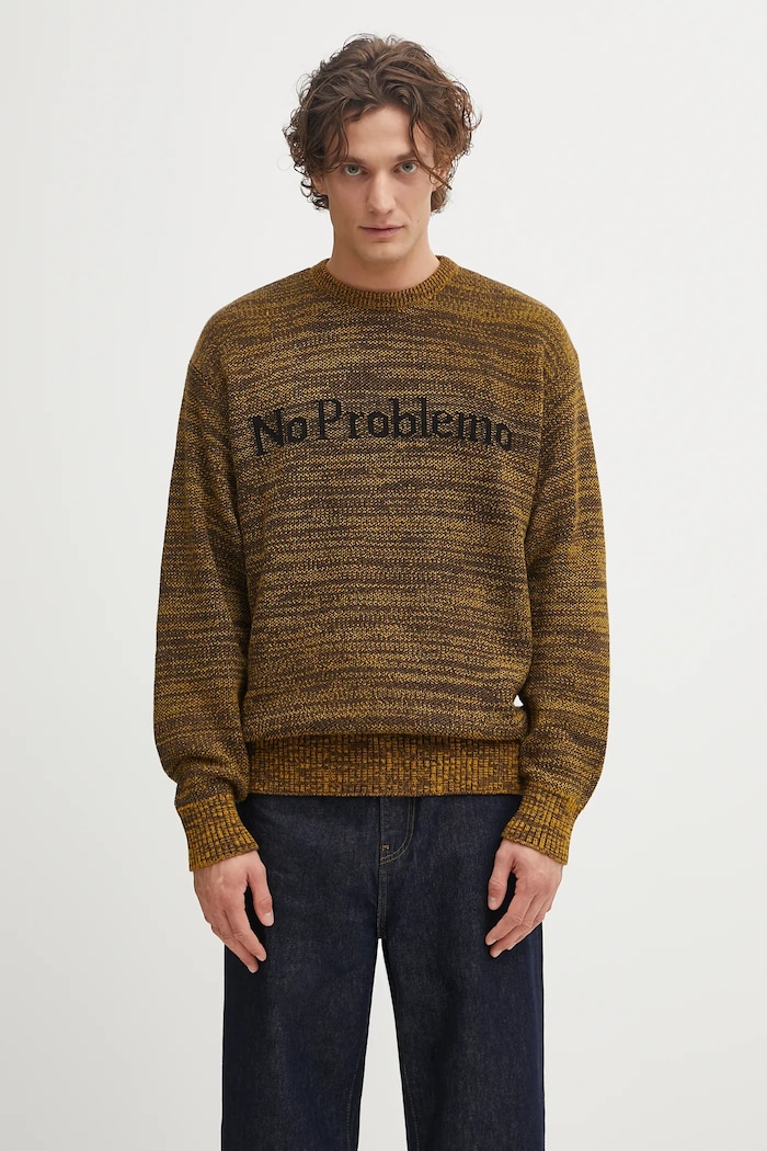 No Problemo pulóver gyapjúkeverékből Mosca Crew Neck mintás sárga NP2009004