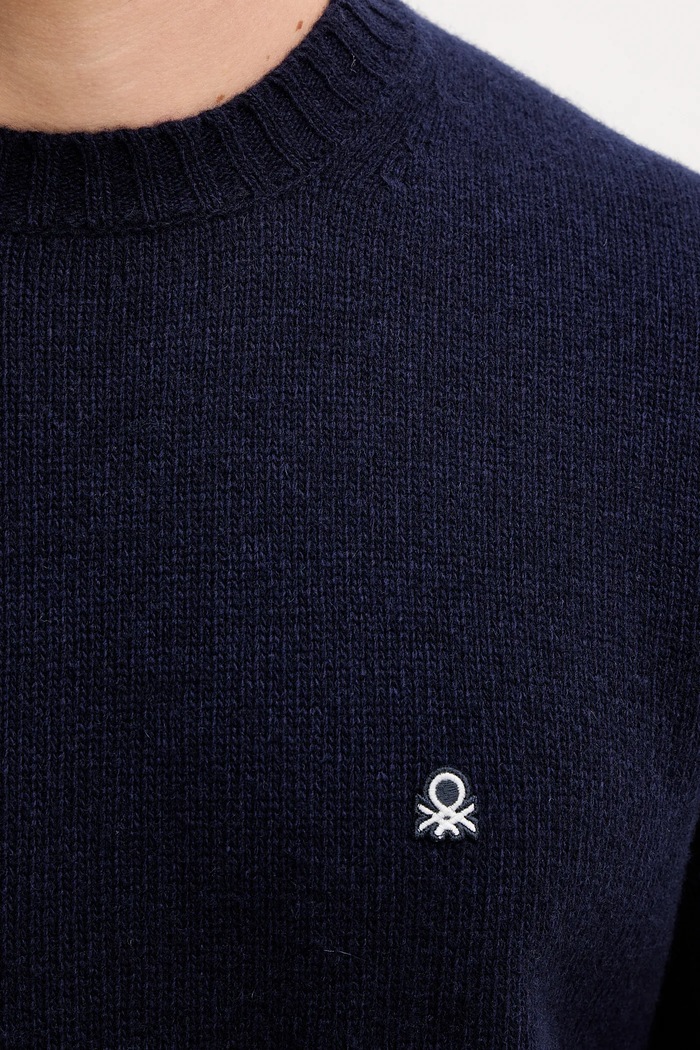 United Colors of Benetton sweter z dodatkiem wełny 1444U10AZ granatowy