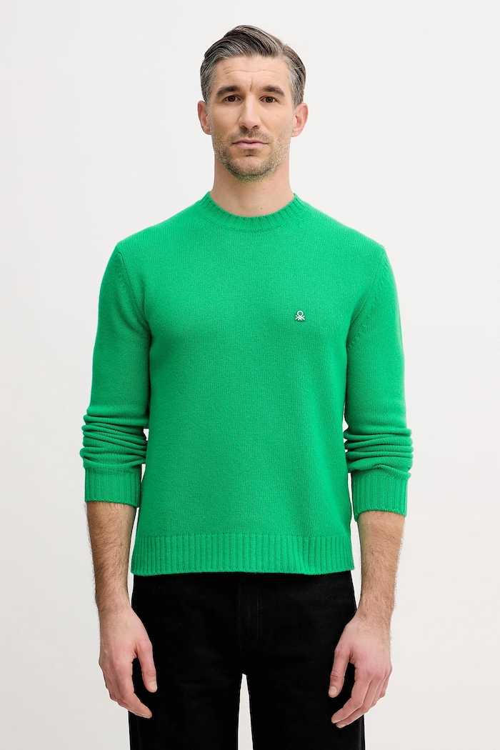 United Colors of Benetton pulóver gyapjúkeverékből sima zöld 1444U10AZ