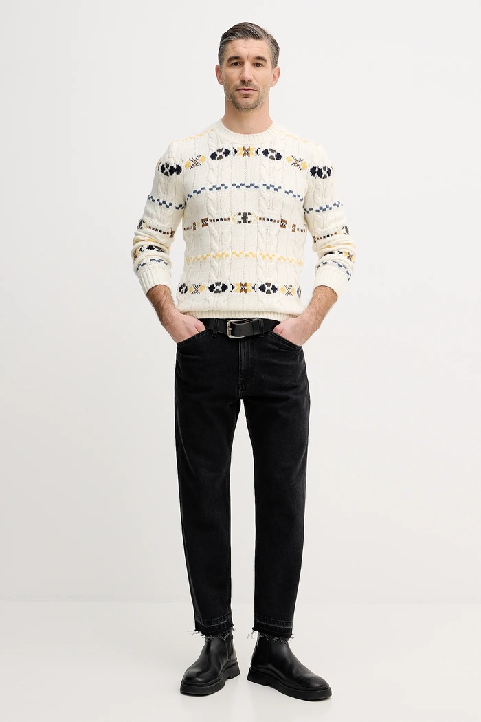 Pulover z dodatkom volne United Colors of Benetton 13N7K10AW bež AW25