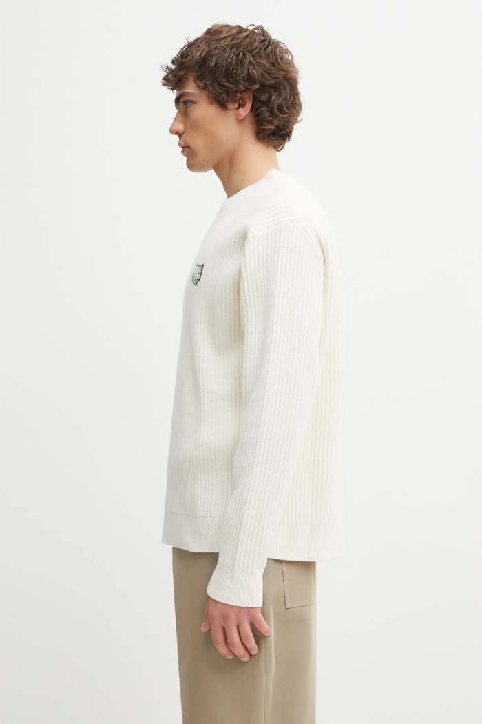 Maison Kitsuné woolen jumper Fox Head Wool Ribbed PM00811KT1149 beige AW25