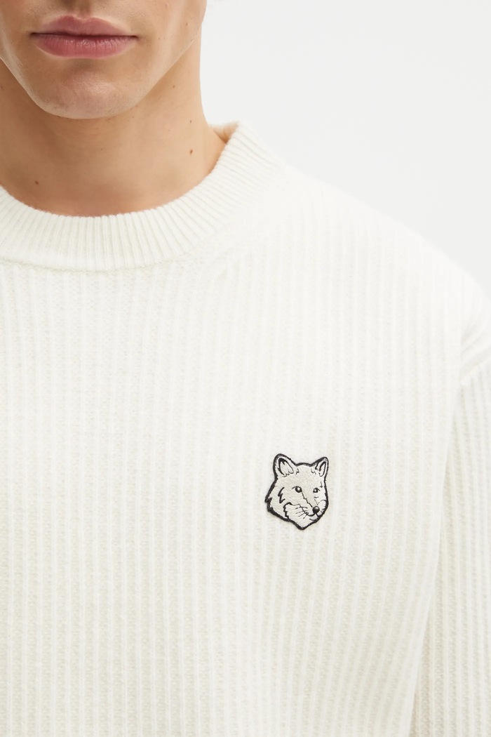 Maison Kitsuné woolen jumper Fox Head Wool Ribbed beige PM00811KT1149