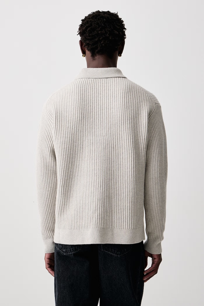 Odzież Maison Kitsuné Fox Head Wool Ribbed Polo sweter wełniany męski PM00213KT1149 beżowy