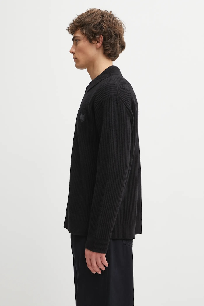 Вовняний светр Maison Kitsuné Fox Head Wool Ribbed Polo PM00213KT1149 чорний AW25