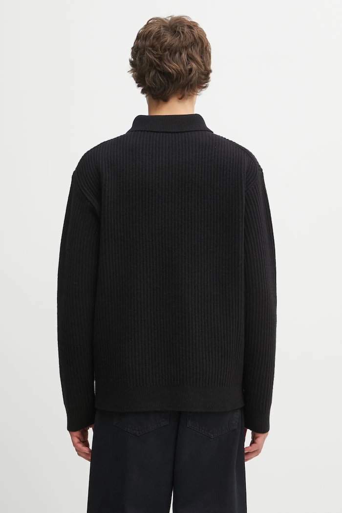 Одяг Вовняний светр Maison Kitsuné Fox Head Wool Ribbed Polo PM00213KT1149 чорний