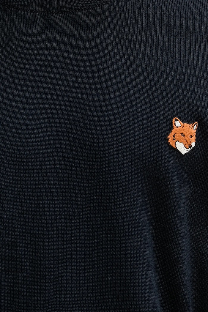 Vlnený sveter Maison Kitsuné Fox Head Merino Regular tmavomodrá PM00801KT1181