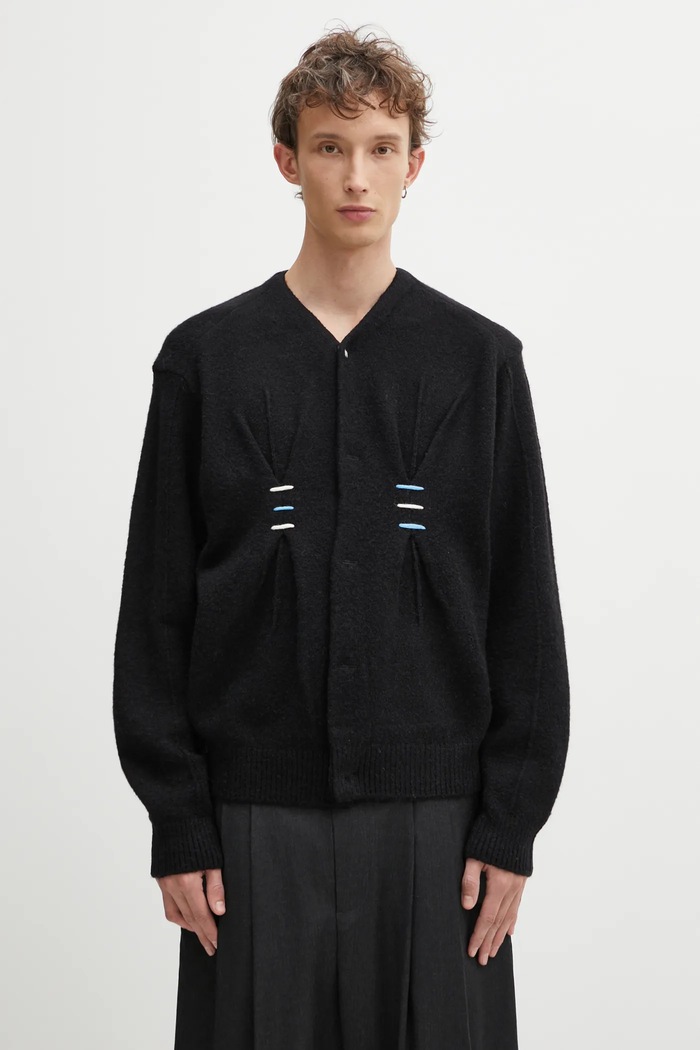 Kardigan s příměsí vlny Ader Error KNIT nášivka černá BO01FWKT0703BK