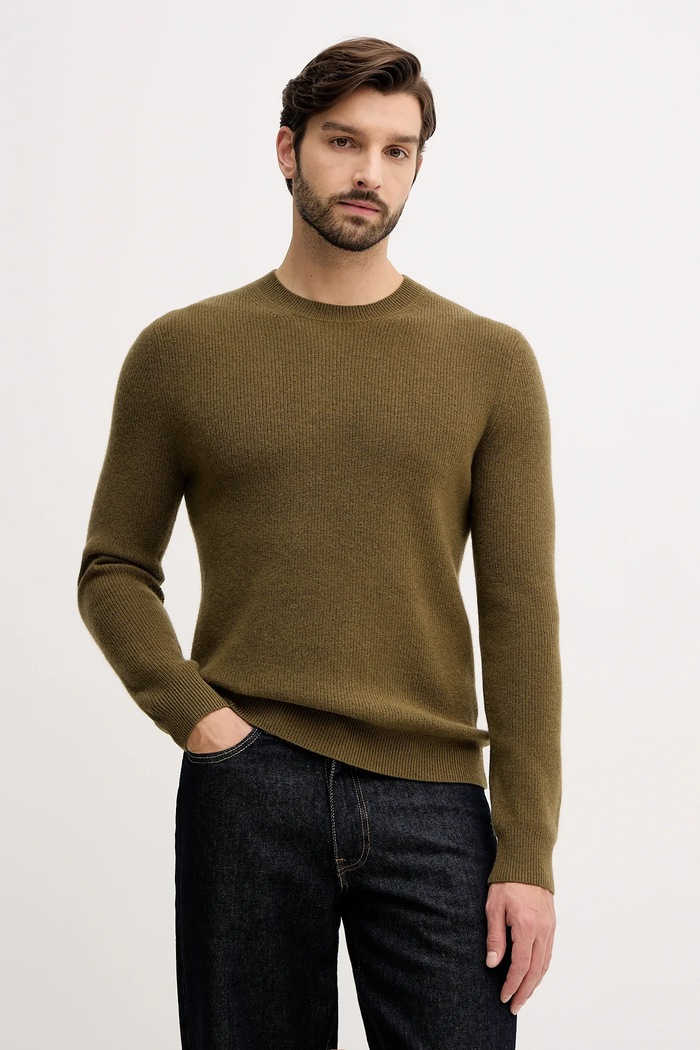 Sisley sweter z dodatkiem wełny okrągły zielony 18AYS104I
