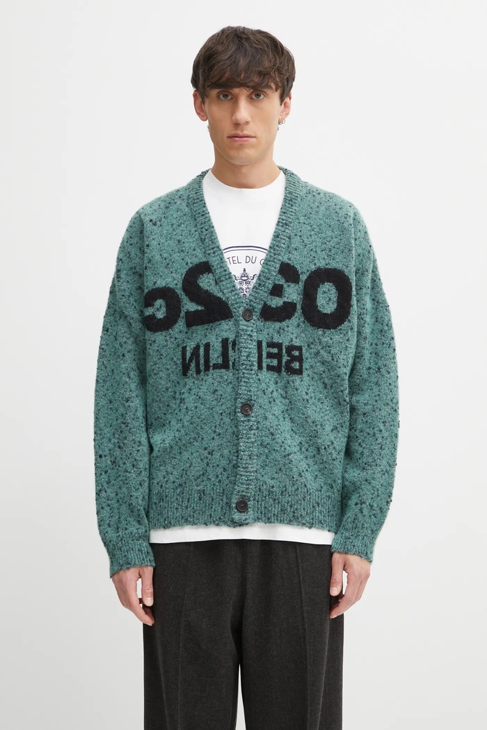 032C cardigan with wool blend 'Selfie' melange turquoise F25.URK.1612.450