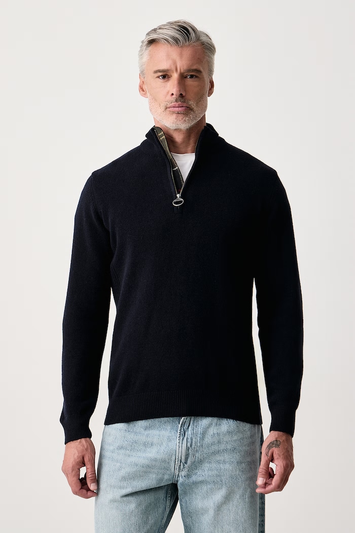 Barbour Sweter męski wełniany granatowy MKN0837
