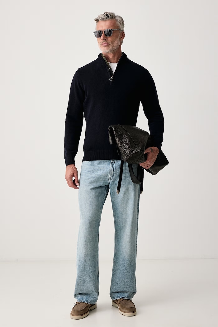 Barbour Sweter męski wełniany MKN0837 granatowy AW25