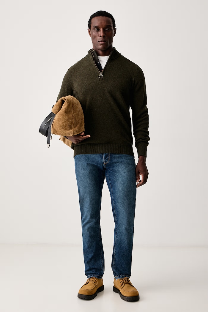 Barbour Sweter męski wełniany MKN0837 zielony AW25