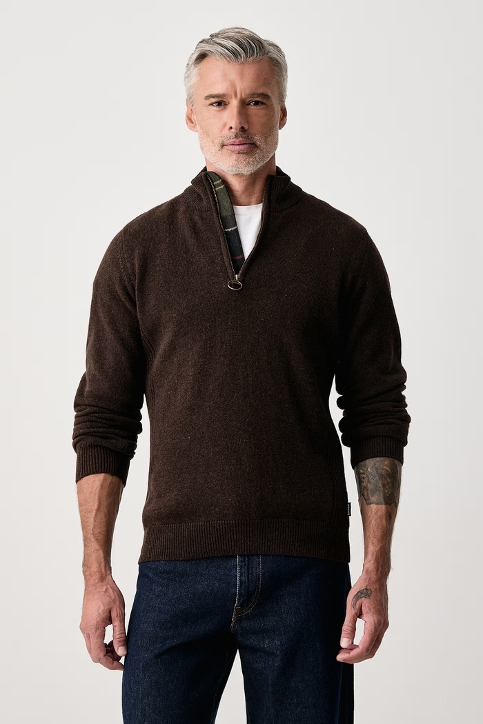 Barbour Sweter męski wełniany brązowy MKN0837